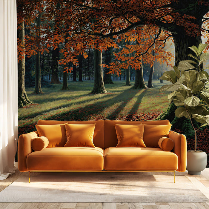 Majestic Autumn Forest Wallpaper | Enchanted Woodland with Golden Trees