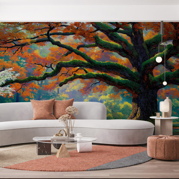 Vibrant Autumn Tree Landscape Wallpaper | Impressionistic Forest Scene