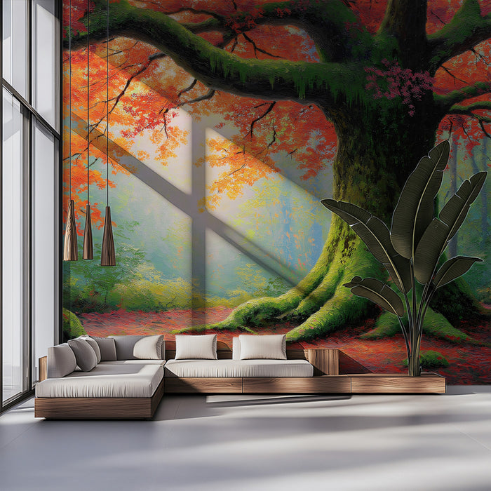 Vibrant Autumn Forest Majesty Wallpaper | Richly Textured Tree Art