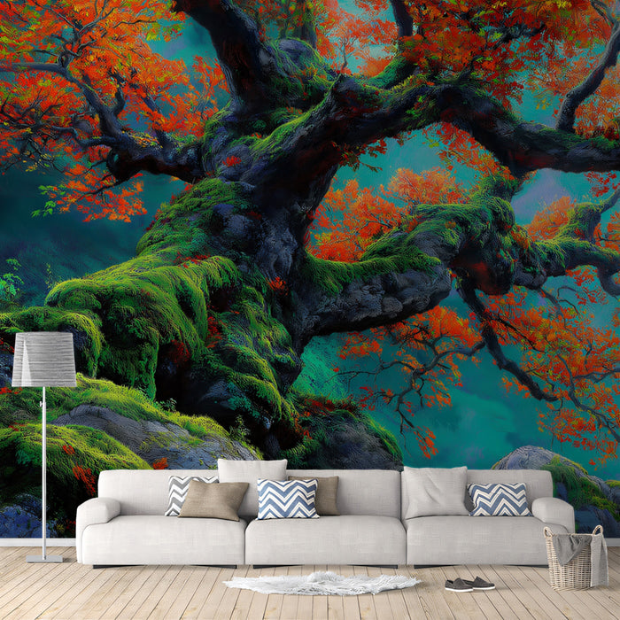 Enchanted Autumn Forest Mural Wallpaper | Vibrant Tree Landscape