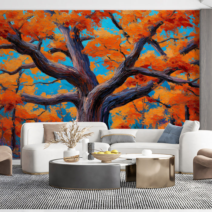 Abstract Autumn Forest Mural Wallpaper | Vibrant Impressionistic Tree Art
