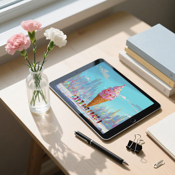 Murale di Carta da Parati con Cono Gelato Gigante Città | Arte Pop Urbana Fantasiosa