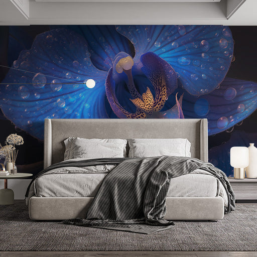 Pink Orchid Mural Wallpaper in Bedroom | Pink, Purple, and Blue Orchid -1