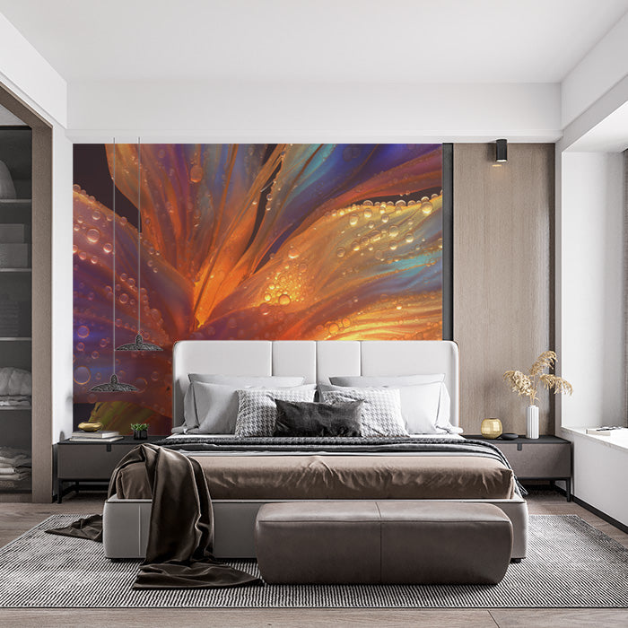 Pink Orchid Mural Wallpaper in Bedroom | Pink, Purple, and Blue Orchid -2