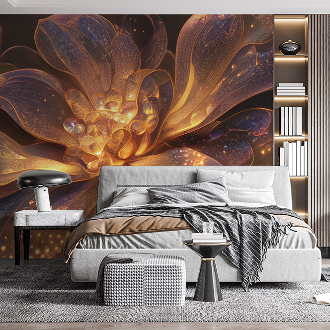 Pink Orchid Mural Wallpaper in Bedroom | Pink, Purple, and Blue Orchid -3