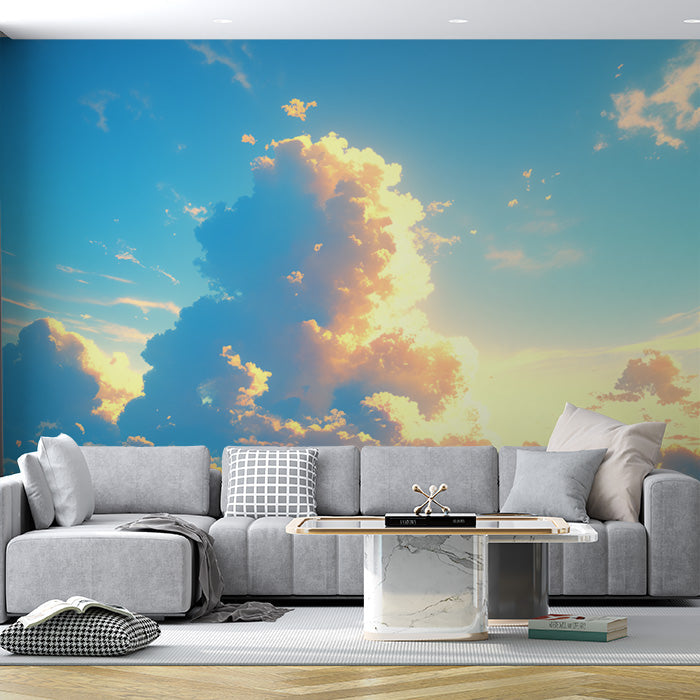 Sunset Clouds Mural Wallpaper in Living Room | Orange, Red, Blue, and Purple Sunset Clouds -3
