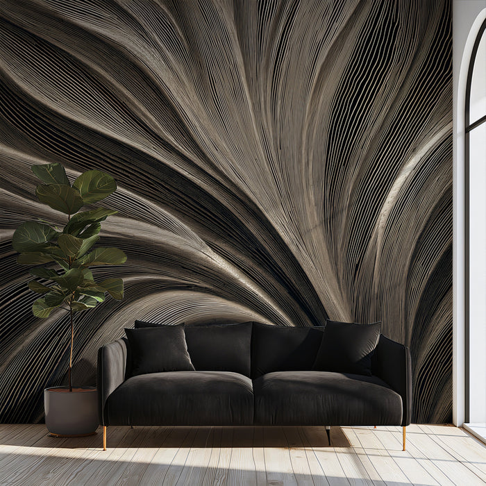 Abstract Flowing Lines Mural Wallpaper | Elegant Monochrome Dynamic Art