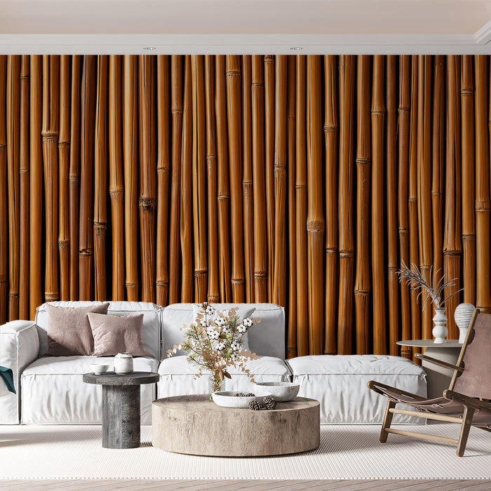 Natural Bamboo Texture Mural Wallpaper | Organic Wood Pattern in Warm Tones