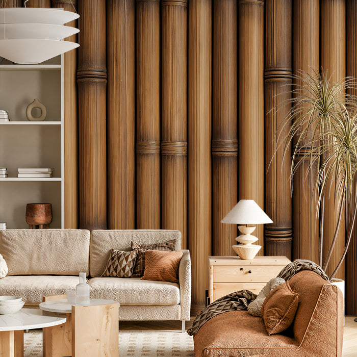 Natural Bamboo Wall Texture Mural Wallpaper | Rustic Wood Pattern
