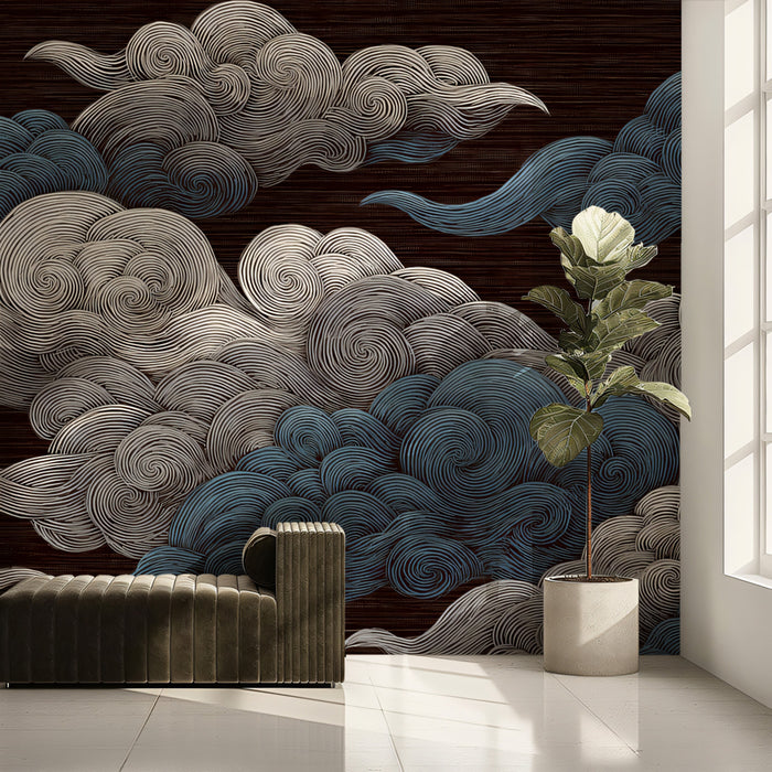 Abstract Swirling Clouds Mural Wallpaper | Textured Monochrome Sky Art