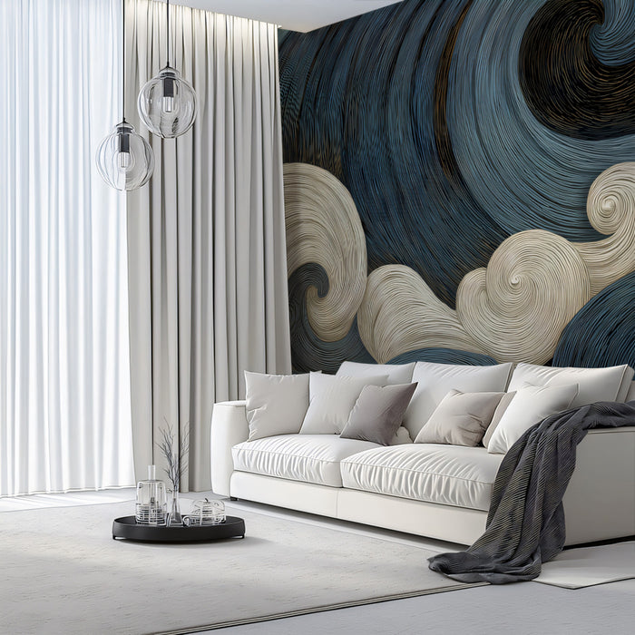 Abstract Swirling Waves Mural Wallpaper | Dynamic Monochrome Flowing Art
