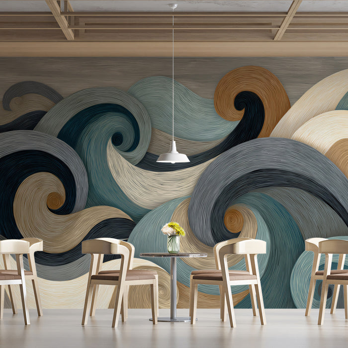 Abstract Earth-Toned Waves Mural Wallpaper | Dynamic Swirling Art