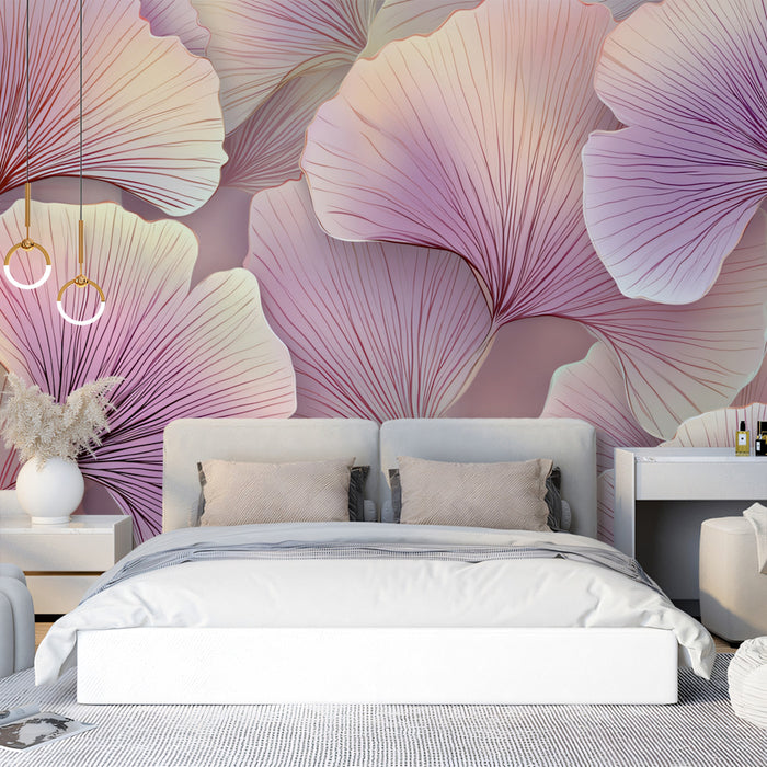 Abstract Pink Ginkgo Leaves Mural Wallpaper | Serene Watercolor Botanical Art