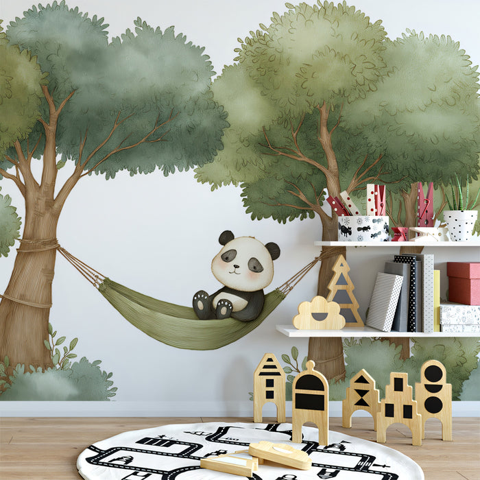 Adorable Panda in Hammock Mural Wallpaper | Cute Woodland Animal Art