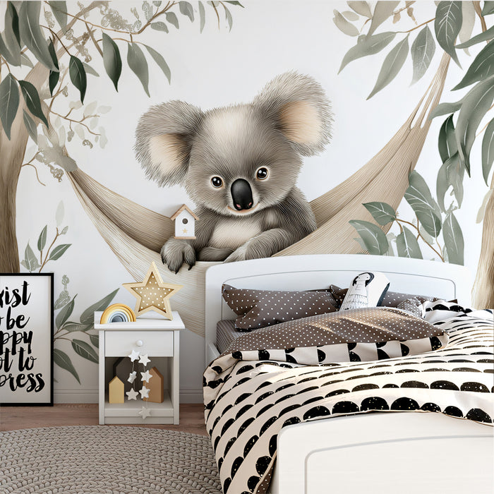 Adorable Koala in Hammock Mural Wallpaper | Cute Woodland Animal Art