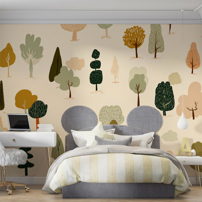 Abstract Woodland Tree Pattern Mural Wallpaper | Cute Forest Landscape
