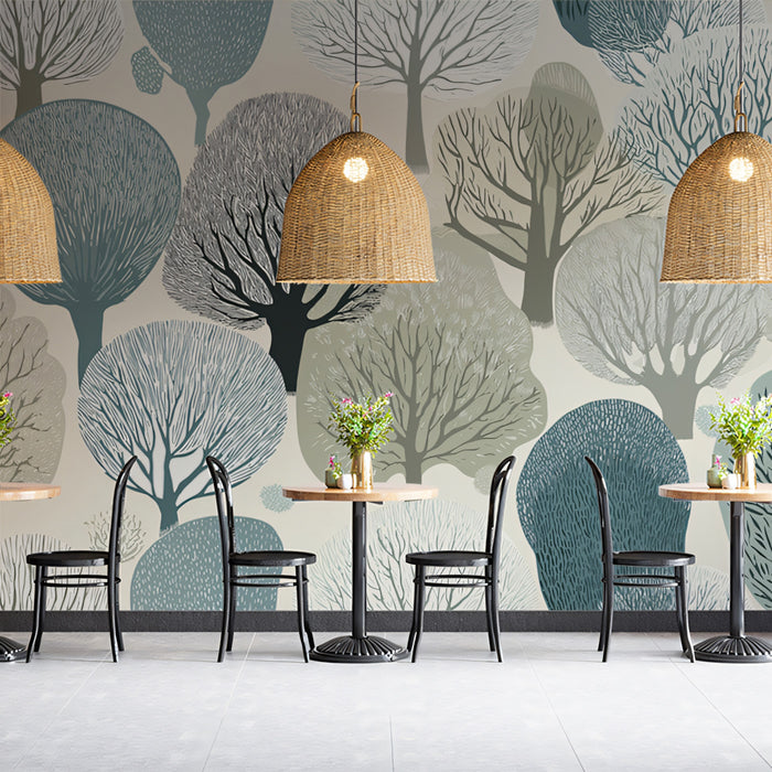 Abstract Nordic Tree Pattern Mural Wallpaper | Stylized Forest Landscape