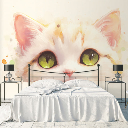 Cat Eyes Mural Wallpaper in Living Room | Various Colors (Pink, Yellow, Green, etc.) -1