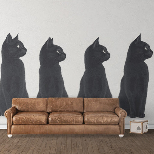 Black Cats Mural Wallpaper in Living Room | Black, White, and Gold Cats -2