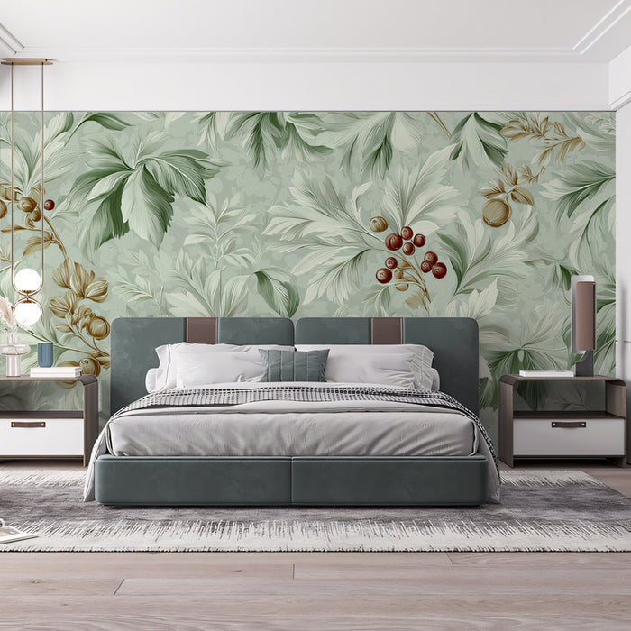 Autumn Berry Vine Mural Wallpaper | Vintage Nature Pattern