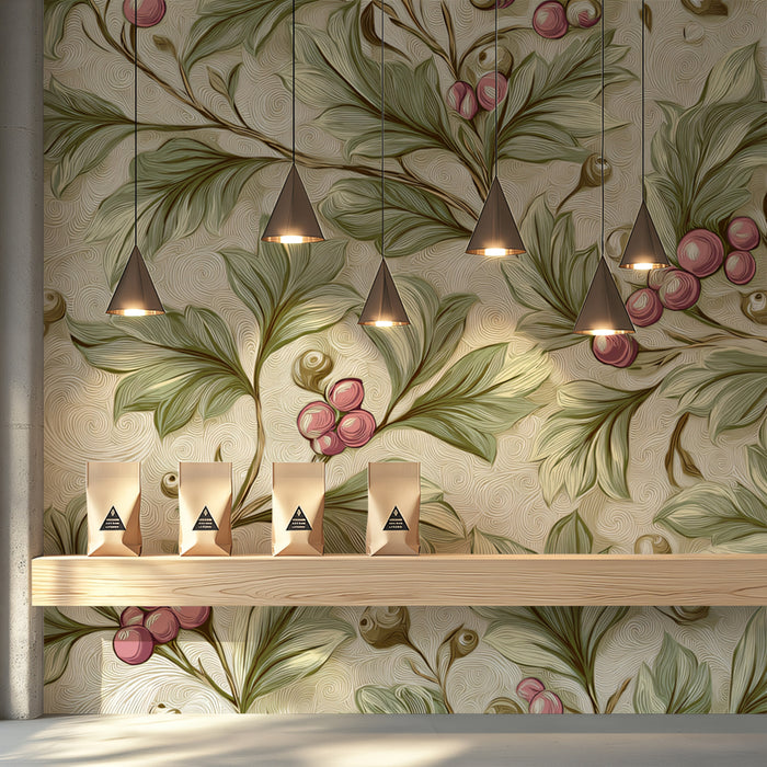 Vintage Berry Vine Mural Wallpaper | Soft Botanical Pattern