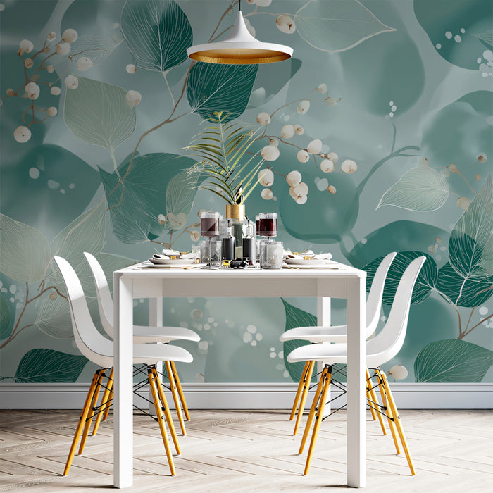 Misty Foliage & Berries Mural Wallpaper | Ethereal Watercolor Art