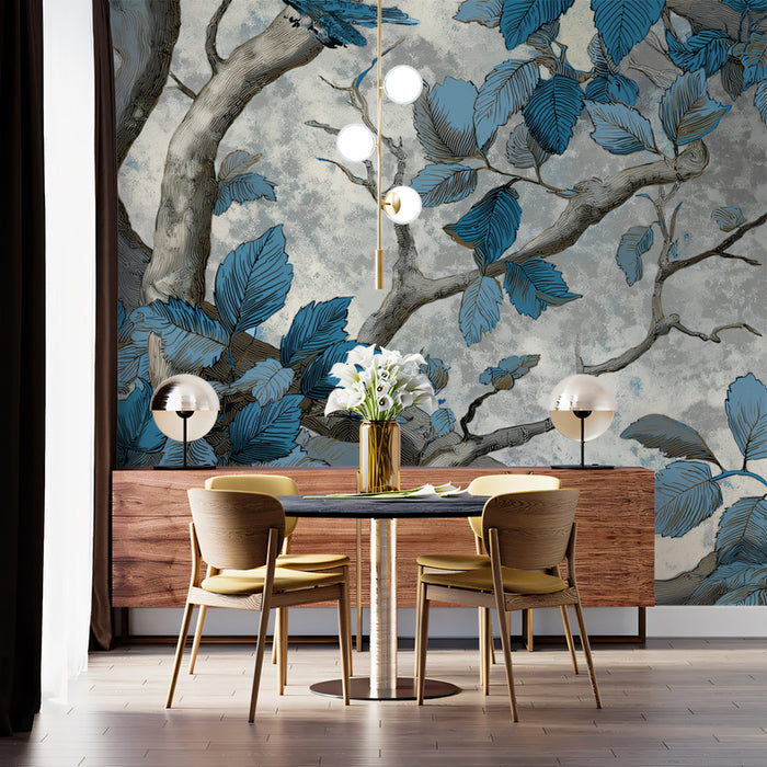Mystical Forest Mural Wallpaper | Artful Blue Foliage