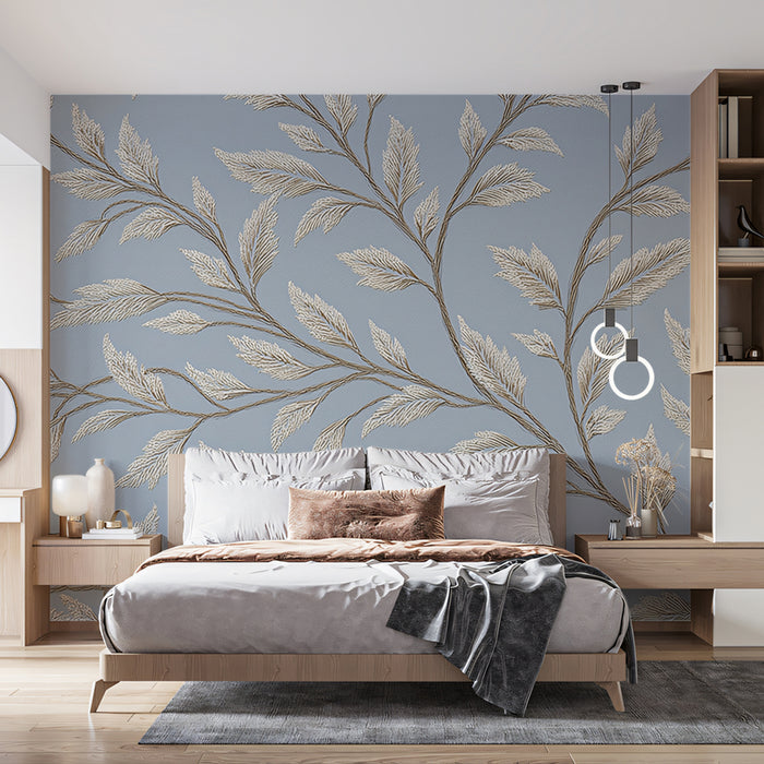 Twining Vine Mural Wallpaper | Subtle Blue & Beige