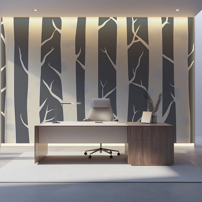 Modern Birch Forest Mural Wallpaper | Graphic Tree Design