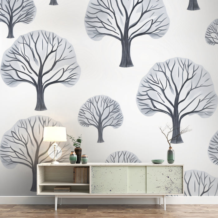 Winter Trees Pattern Mural Wallpaper | Charming Gray & White