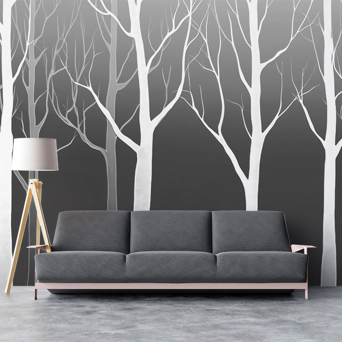 Modern Birch Forest Mural Wallpaper | Gray & White Abstract