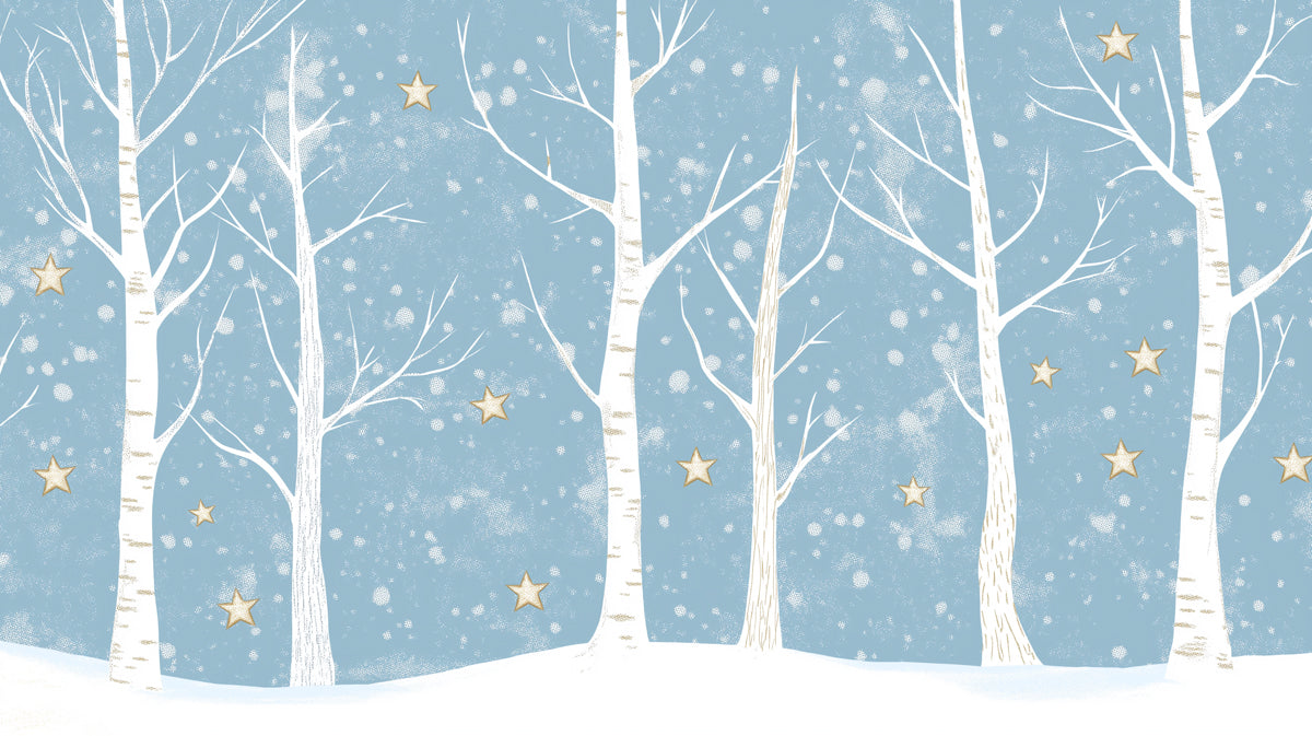 Carta da parati con foresta di betulle capricciosa | Scena invernale stellata