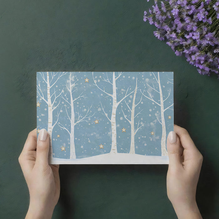 Carta da parati con foresta di betulle capricciosa | Scena invernale stellata