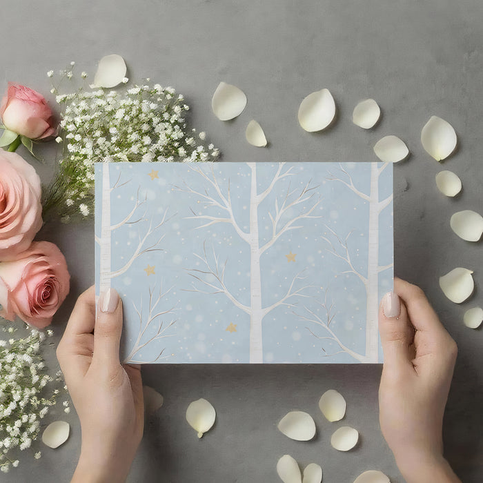 Carta da parati con foresta invernale stellata | Cielo blu capriccioso