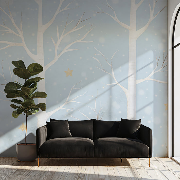Winter Starry Forest Mural Wallpaper | Whimsical Blue Sky