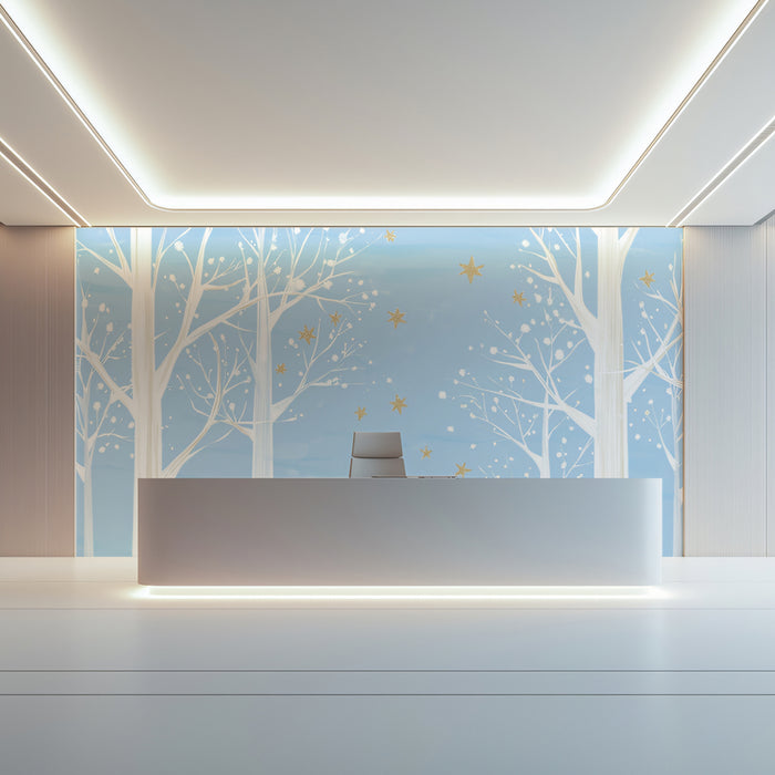 Sparkling Winter Forest Mural Wallpaper | Golden Star Accents
