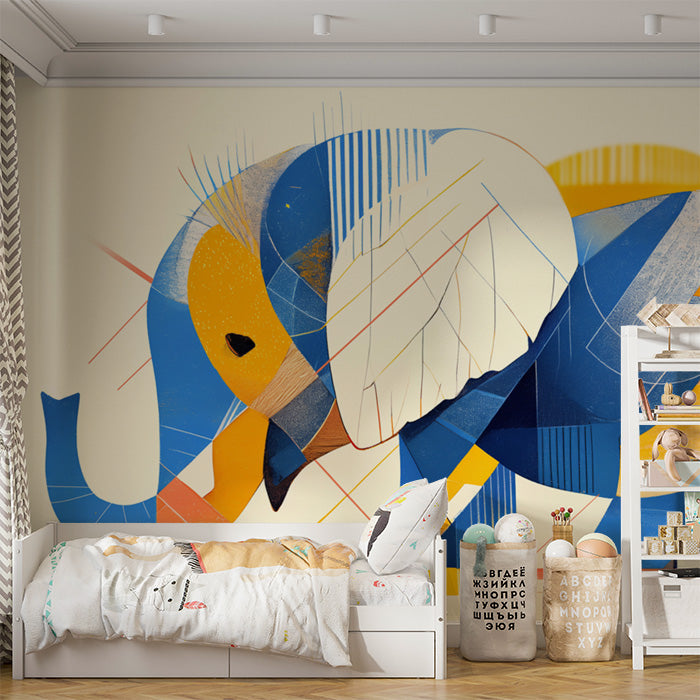 Abstract Elephant Mural Wallpaper in Bedroom | Various Colors (Blue, Orange, Yellow, etc.) of Elephant -3