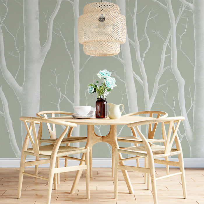 Misty White Birch Mural Wallpaper | Ethereal Forest Grove