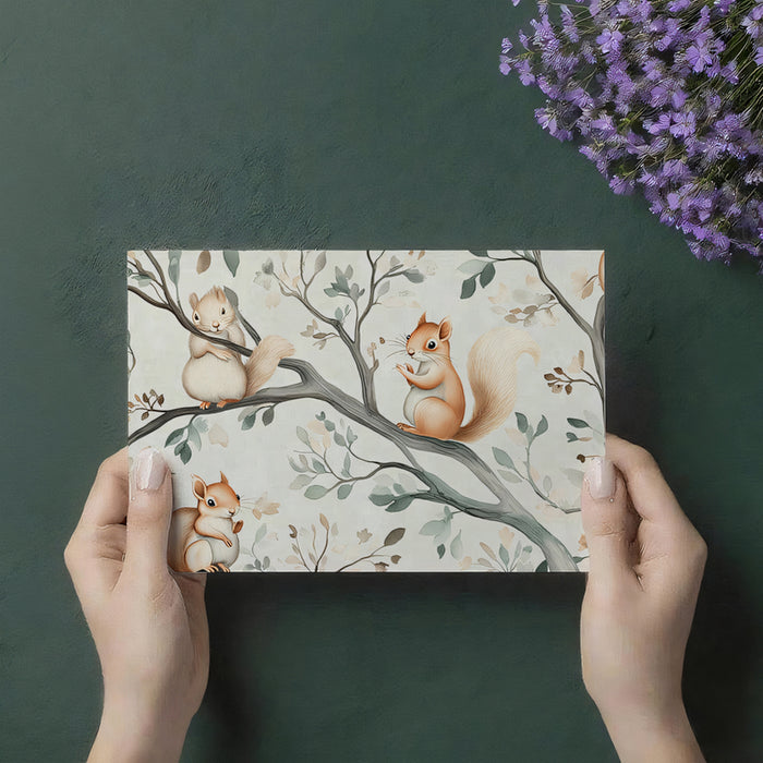 Carta da parati con scoiattoli giocosi | Bosco rustico