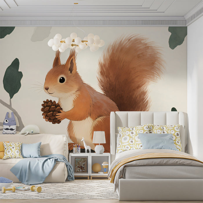 Woodland Squirrel Mural Wallpaper | Charming Watercolor Art