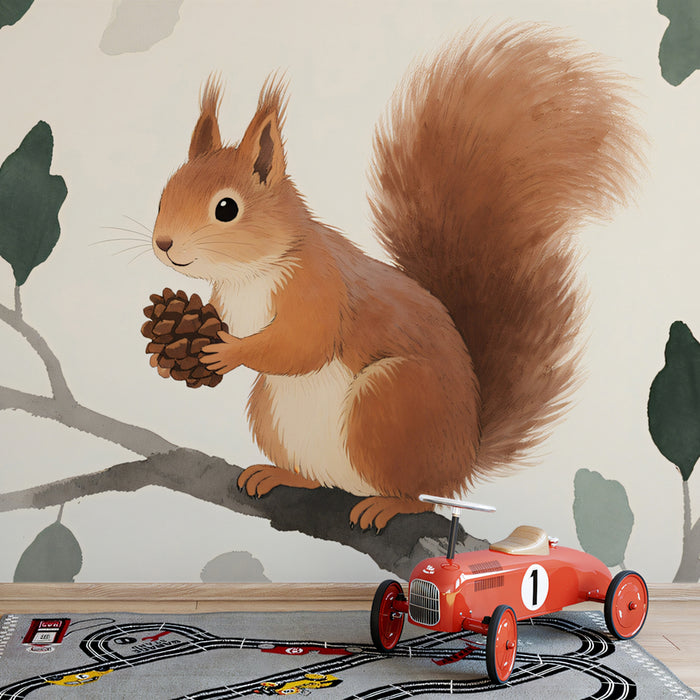 Carta da parati con scoiattolo del bosco | Arte acquerello affascinante