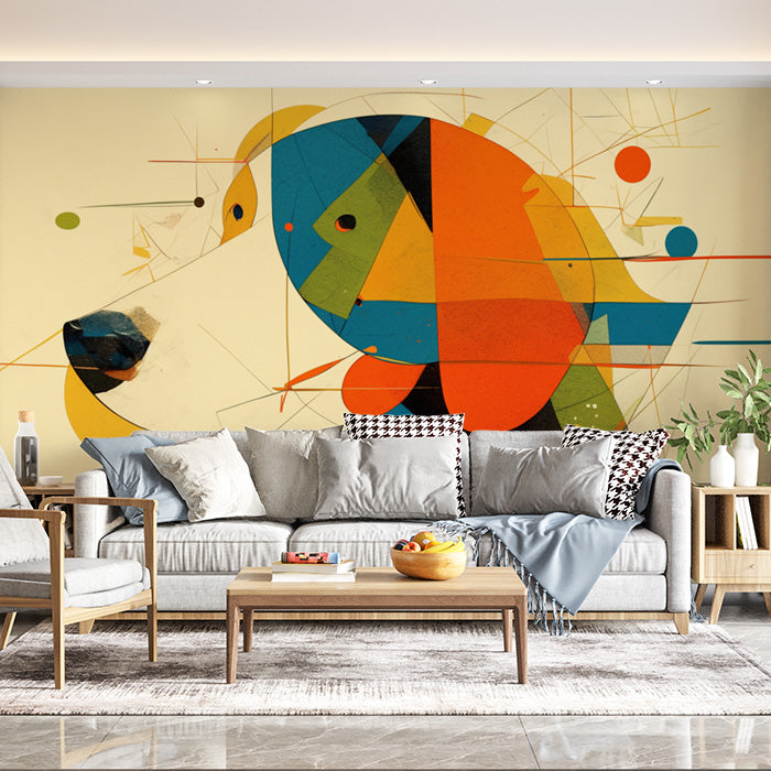 Abstract Art Mural Wallpaper in Living Room | Various Colors (Orange, Blue, Green, etc.) Dog