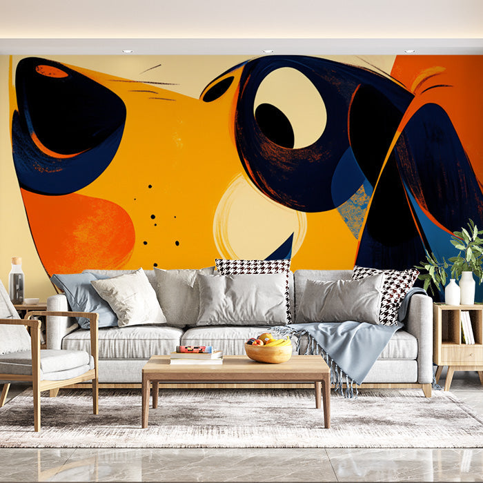 Abstract Art Mural Wallpaper in Living Room | Various Colors (Orange, Blue, Green, etc.) Dog -1