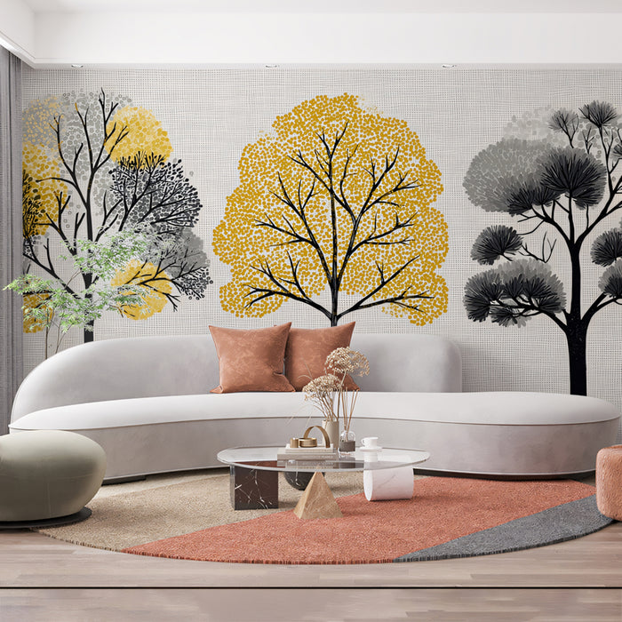 Modern Abstract Trees Mural Wallpaper | Geometric Autumn Forest