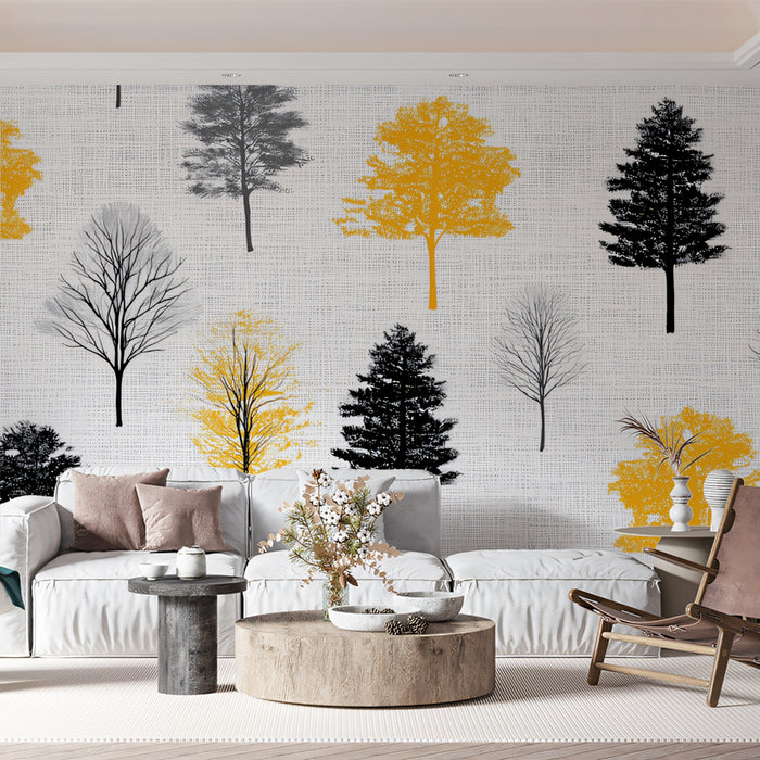 Modern Abstract Trees Mural Wallpaper | Geometric Autumn Forest