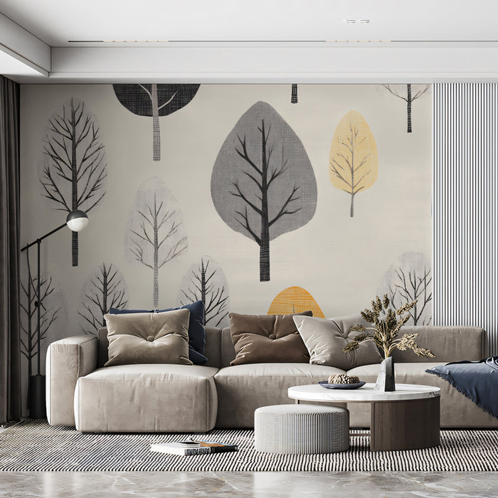 Autumn Grove Mural Wallpaper | Modern Mid-Century Trees