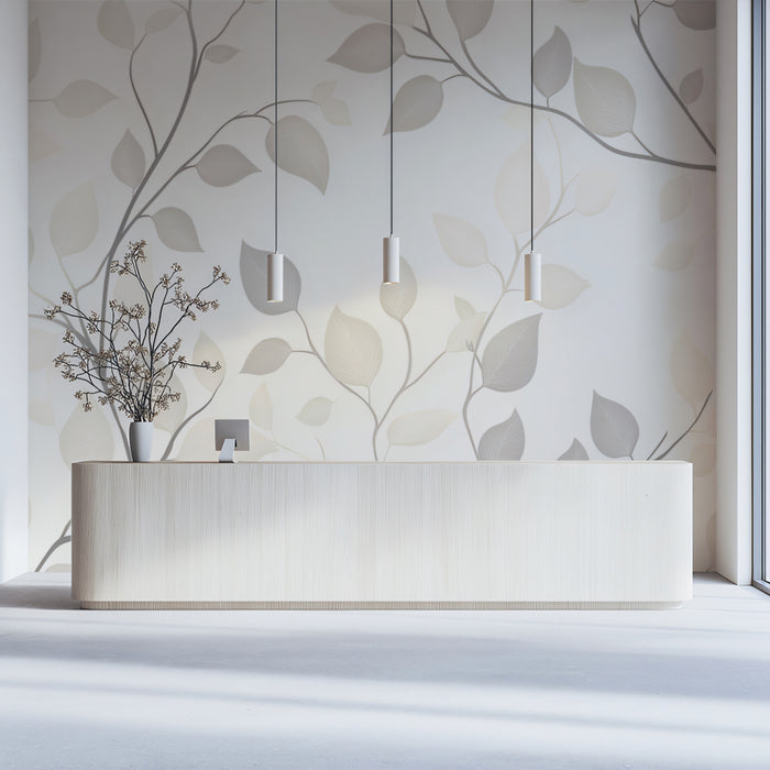 Subtle Leaf & Twig Mural Wallpaper | Gentle Neutral Tones