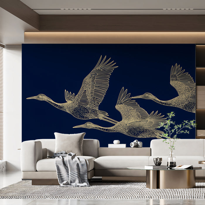 Soaring Cranes Mural Wallpaper | Classic Chinoiserie Art