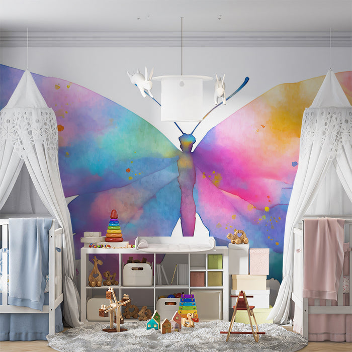 Watercolor Butterfly Mural Wallpaper | Colorful Modern Art