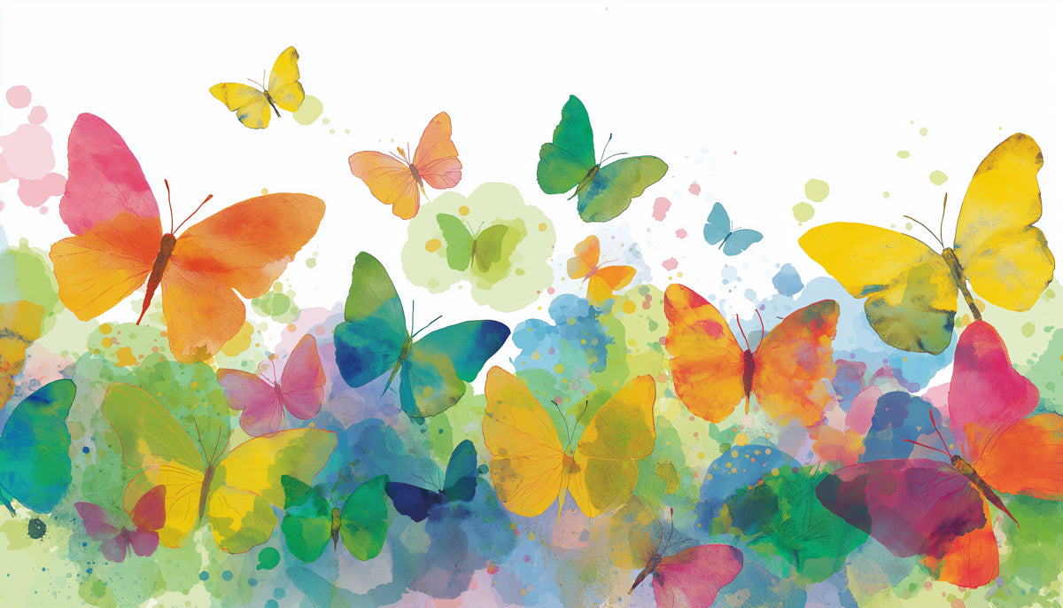 Vibrant Butterfly Meadow Mural Wallpaper | Colorful Watercolor Art
